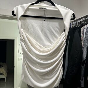 Zara Ivory Draped Sleeveless Blouse